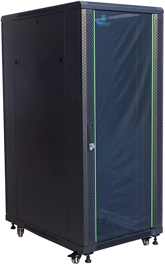 ProRack 27U 600x600Standing network rack with glass door, 4 fans, 1 shelf and 1 PDU 8 outlet