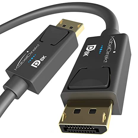 KabelDirekt – 1 م – – كابل DisplayPort،معتمد DP 1.4، وVESA (بمقدار 8 ك عند 60 هرتز، 144 هرتز، HDR10 مثالي للاستخدام مع شاشات الألعاب، وFreesync/G-Sync، وتم اختباره بشكل رسمي وفقا لتعليمات VESA،أسود)