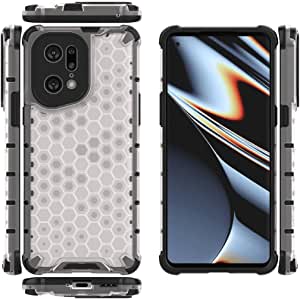 لهاتف Oppo Find X5 Pro, جراب اصلي مقاوم للصدمات بنمط خلية النحل من GrabologyStore - ابيض شفاف