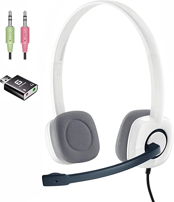 Logitech Stereo Headset H150 with Noise Cancelling Mic, Includes USB Headset Adapter for Computer PC, Mac, Laptop - Universal - Bulk Packaging - Cloud White