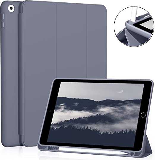 ZOYU iPad 9.7 2018/2017 Case with Pencil Holder, Trifold Stand Soft TPU Back Smart Stand Slim Fit Cover and Auto Sleep/Wake for iPad 6th Generation Case iPad 5th Generation Case 9.7 inch - Purple
