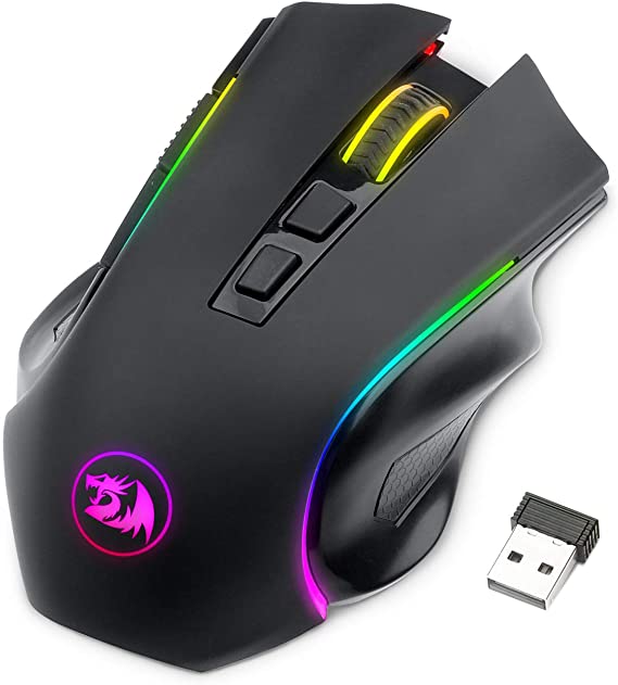 Redragon M602 Griffin RGB Wireless / Wired Gaming Mouse, RGB Spectrum Backlit - 7 Programmable Buttons - up to 7200 DPI for Windows PC Gamers || Black
