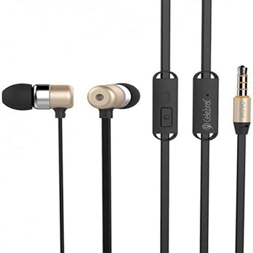 Set Of 2 Celebrat D7 Sport Metal Wired Earphone With Deep Bass Stereo Sound And Microphone - Black