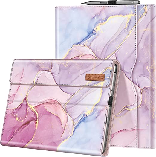 Fintie Case for 13 Inch Microsoft Surface Pro 8 (2021 Release) - Multiple Angle Viewing Portfolio Business Cover with Pocket and Stylus Holder, Compatible with Type Cover Keyboard, Glittering Marble