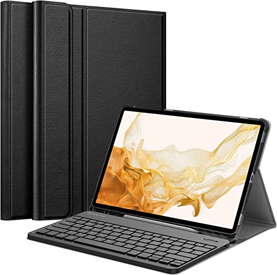 Fintie Keyboard Case for Samsung Galaxy Tab S8 Plus 2022/S7 FE 2021/S7 Plus 2020 12.4 inch with S Pen Holder, Slim Stand Cover Detachable Wireless Bluetooth Keyboard, Black