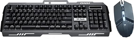 TP3000 TP-TECK Gaming Cord Metal Keyboard with mouse & Diamond Gaming Cord Multicolor English Arabic LED Rainbow LED Lighting - RAINBOW BACKLIT - Metal surface - Black