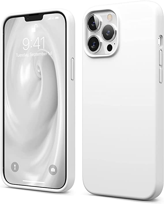 elago Compatible with iPhone 13 Pro Max Case, Liquid Silicone Case, Full Body Screen Camera Protective Cover, Shockproof, Slim Phone Case, Anti-Scratch Soft Microfiber Lining, 6.7 inch (White)