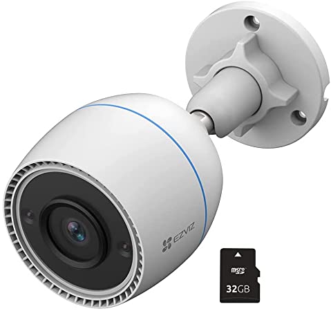 EZVIZ Camera - Monitoring - Wireless - Outdoor - 2MP 1080 IP with 32GB IP67 Weatherproof Memory Card H.265 Pressure, 30 Meters Night Vision, Motion Detection, Compatible with Alexa and Google C3TN