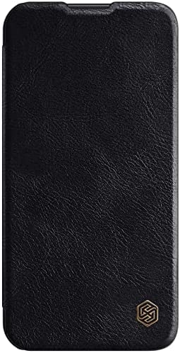 Nillkin Case for Apple iPhone 13 (6.1" Inch) Qin Pro Camshield Camera Slider Genuine Classic Leather Flip Folio + Card Slot Black Color