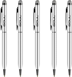iSOUL Stylus Pen Stylus Touch Pen [5 Pack] Stylus Pens for Touch Screens iPad, iPad 10.2 inch 2020 (8th Gen), iPhone, Samsung Galaxy, OnePlus, Google Pixel, Tablets & More Silver Metal Ballpen Stylus