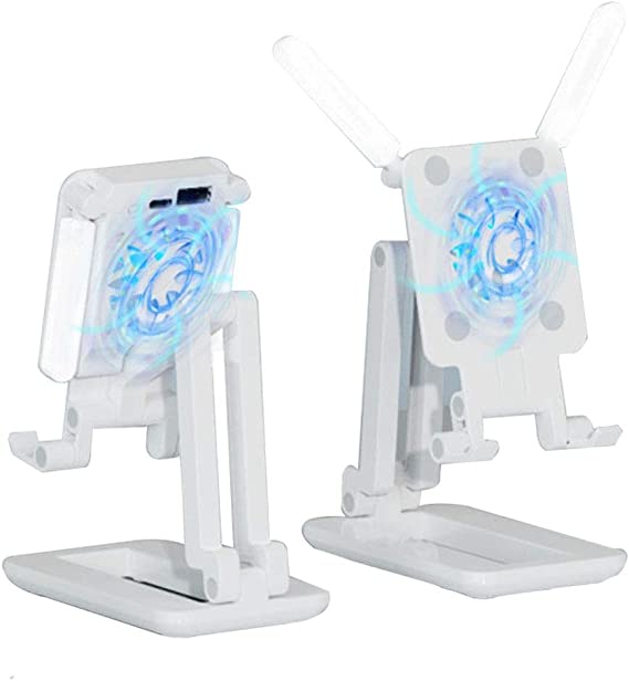 Mobile Phone Holder/Phone Cooling Fan/Built-in Cooling Fan and LED Light/Height Adjustable/Foldable Holder, Suitable for All Brands of Mobile Phones (iPhone...) and Tablets...