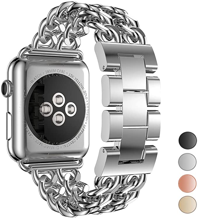 Seoaura Compatible Apple Watch Band 42mm 44mm, Stainless Steel Metal Cowboy Chain Style Replacement iWatch Series 6 5 4 3 2 1 SE Nike+ Sports Strap Wristband
