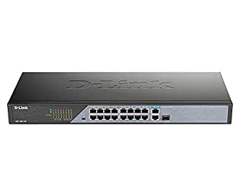 D-Link DSS-100E-18P 18-Port Fast Ethernet PoE Unmanaged Surveillance Switch, supports up to 250 metres long range PoE, 16 x PoE ports, 230 W PoE budget, 2 x Gigabit uplink, 6kV surge protection