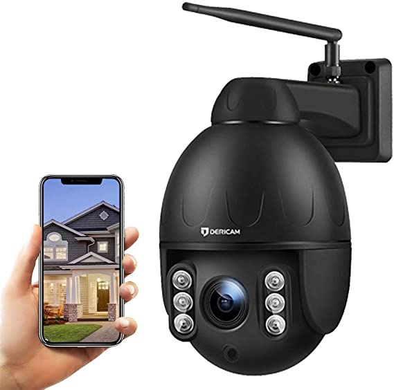 Dericam Outdoor PTZ WiFi Security Camera,1080P IP CCTV Surveillance Camera, Pan Tilt 4X Optical Zoom with IP65 Weatherproof Two Way Audio Night Vision Motion Detection, Support Max 64GB SD,S2C,Black