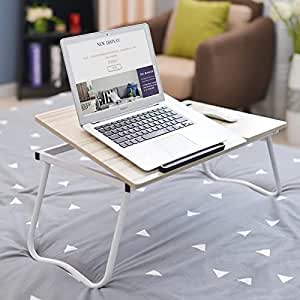 Adjustable Wooden Laptop Desk and Bed Tray Table Rack Shelf Dormitory Tilting Surface for Computer Notebook, Oakwood