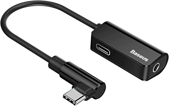 Baseus Audio Converter L45 USB Type C to Type-C Adapter + 3.5mm Headphone Audio Jack Connector, Noise Cancelling Jack Converter Audio Adapter Perfect for Games Black