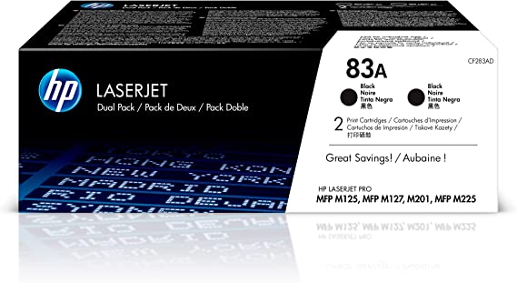 HP 83A | CF283AD | 2 Toner Cartridges | Black | Works with HP LaserJet Pro M201dw, M125nw, M127fn, M225 series