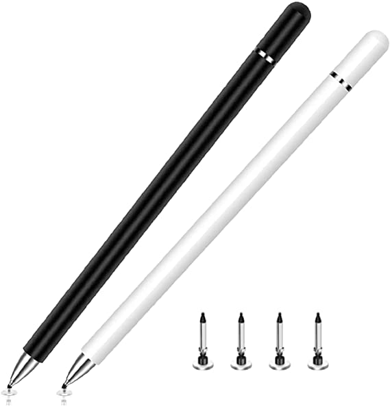 SEAFLASH Stylus Pens for Touch Screen - Capacitive Stylus Pens 2 Pcs Set with 4 Replaceable Disc Tips for iPad | iPhone | Tablets | Samsung Galaxy All Universal Touch Screen Devices