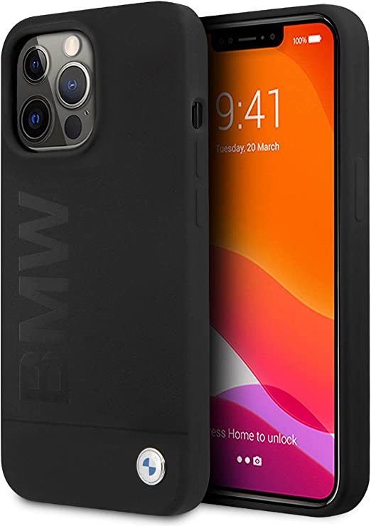 BMW Liquid Silicone Case Tone On Tone Metal Logo For iPhone 13 Pro Max (6.7") - Black