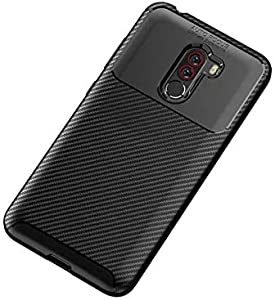 Xiaomi Pocophone F1, Premium quality Case From GrabMobily -,Silicone Shockproof Cover Durable Ultra Thin Carbon Fiber Brushed Protection Case -Slip-Resistant – Black