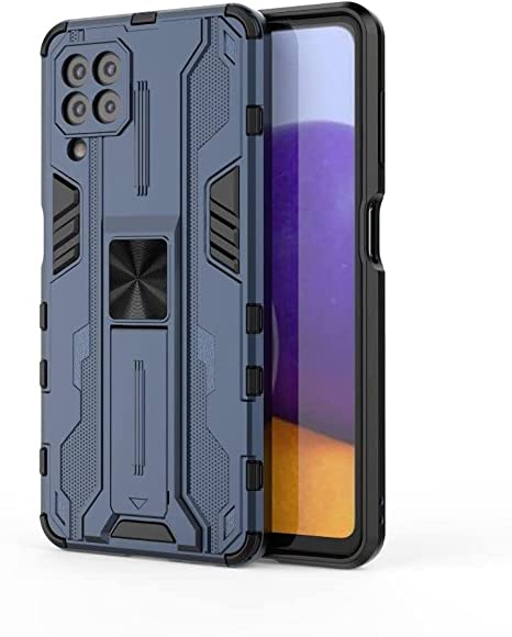 For Samsung Galaxy A22 4G Iron Man Rugged Shockproof Kickstand Cover - Heavy Duty Armor Shockproof Cover - Original New cover From GrabMobily - Blue