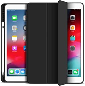 VAGHVEO Case For iPad 2018 2017 9.7” Case, iPad air 1/2 with Pencil Holder, Slim PU Leather Tri-fold Smart Cases [Auto Wake/Sleep], Flexible Protective Soft TPU Back Cover For iPad 9.7 6th /5th, Black