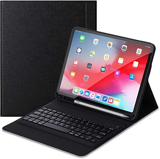 iPad Pro 11 Keyboard, Keyboard Case for iPad Pro 11 2018 Tablet Case Charge Supported Sleep/Wake Smart Cover Pencil Slot Folio Stand Detachable Wireless Bluetooth Keyboard Feitenn (Black)