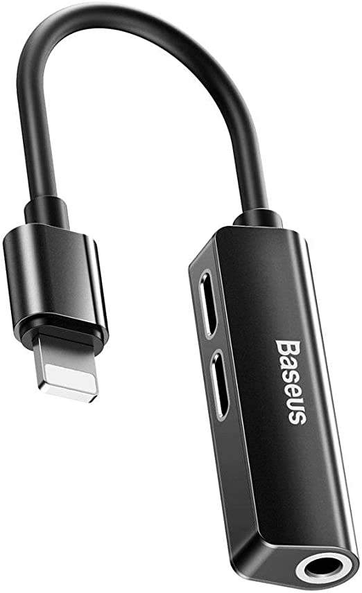 Baseus 3-in-1 Adapter Lightning to (2x Lightning + 3.5mm Audio Jack) for Apple iPhone / iPad / iPod / MacBook Converter for Charge Audio Data - Black