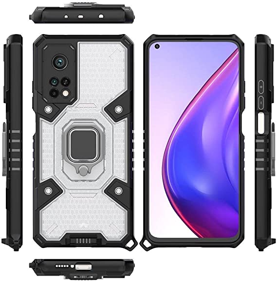 Compatible Case for Xiaomi Mi 10T, Space Capsule Pattern Anti-Slip Protective, Ultra Shock Absorption, Kickstand Ring, with Lanyard. Cover for Xiaomi Mi 10T - Translucent/Black