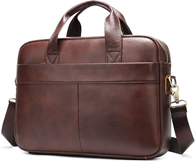 Laptop Briefcase Leather 15 inch Laptop Shoulder Handbag Cross-Body Messenger Tote Bags for Men (D-Coffee)