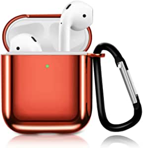 Shiny Metallic Soft Silicone TPU Plated Full Protective Shockproof Case Cover For Airpods 1 & 2 (Red)