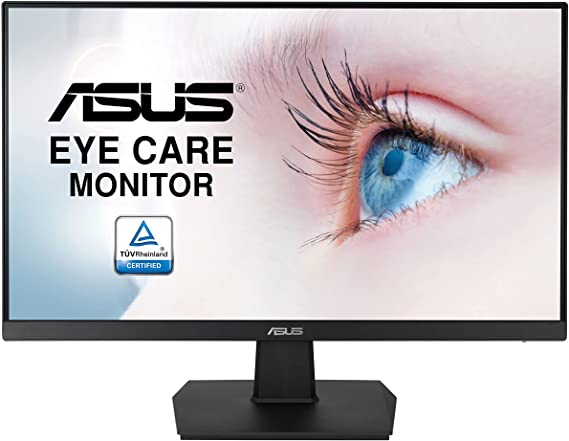 ASUS VA24EHE 24" 23.8" Monitor, FHD 1920x1080, IPS, 75Hz, HDMI, DVI D, D Sub, Flicker free, Low Blue Light, TUV certified, Adaptive Sync, Black