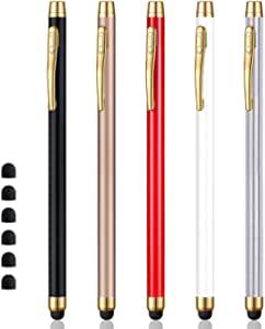 Stylus Pens for Touch Screens, ChaoQ Capacitive Stylus (5 Pcs) with 6 Replaceable Tips - Black, White, Silver, Red, Gold