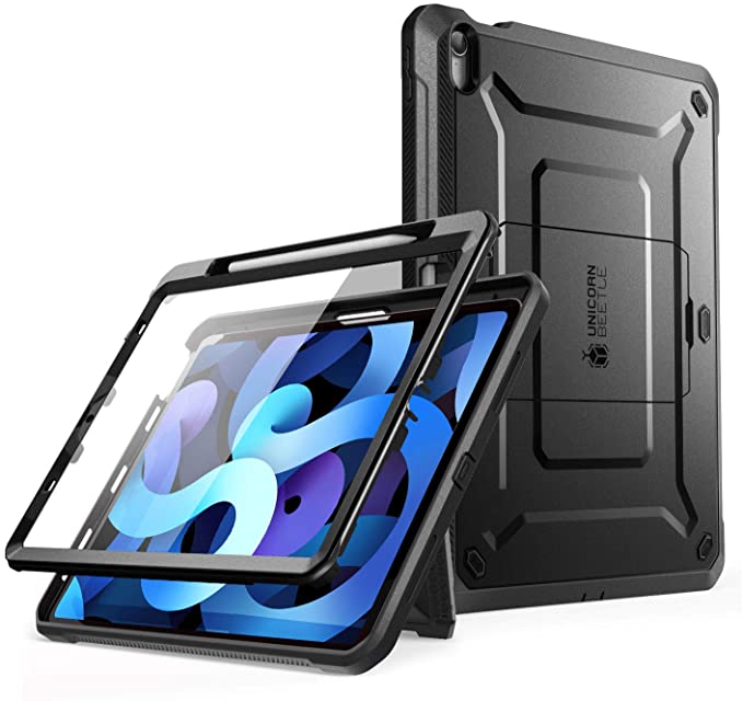SUPCASE Unicorn Beetle Pro Series Case Designed for iPad Air 4 (2020) 10.9 Inch, with Pencil Holder & Built-in Screen Protector Full-Body Rugged Heavy Duty Case (Black)