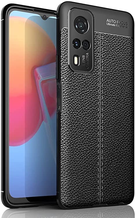 For Vivo Y53s 4G, Shockproof Original Leather Pattern Back Case Cover Carbon Fiber From CompuMisr - Black