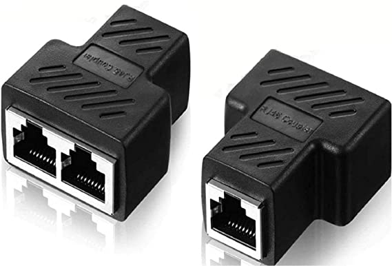 Liakai RJ45 Ethernet Splitter Connector Adapter,Compatible with Cat7, Cat6, Cat5e Cables - Black (Two Ports Can Work at The Same Time)