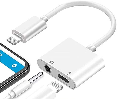 2 IN 1 Headphone Adapter Jack Lightning to 3.5mm AUX Cord Splitter for iPhone 7,7plus,8,X and any lightning device runs iOS 10 or later