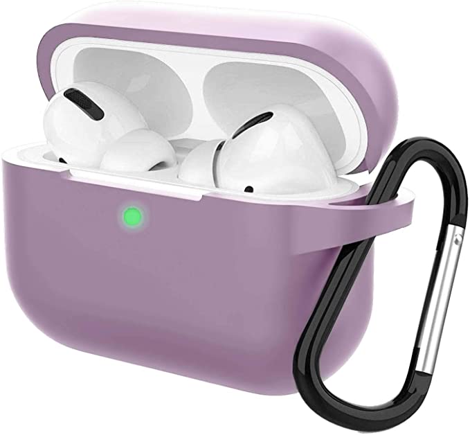 Case Compatible for AirPods PRO Case with Keychain,Front LED Visible Shockproof Protective Premium Thicken Soft Silicone Cover Skin for 2019 AirPods Pro Charging Case Accessories-Light Purple