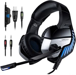 Onikuma Gaming Headset Headphone with Blue LED Light | Volume Control | On/off for Mic | K5 Pro