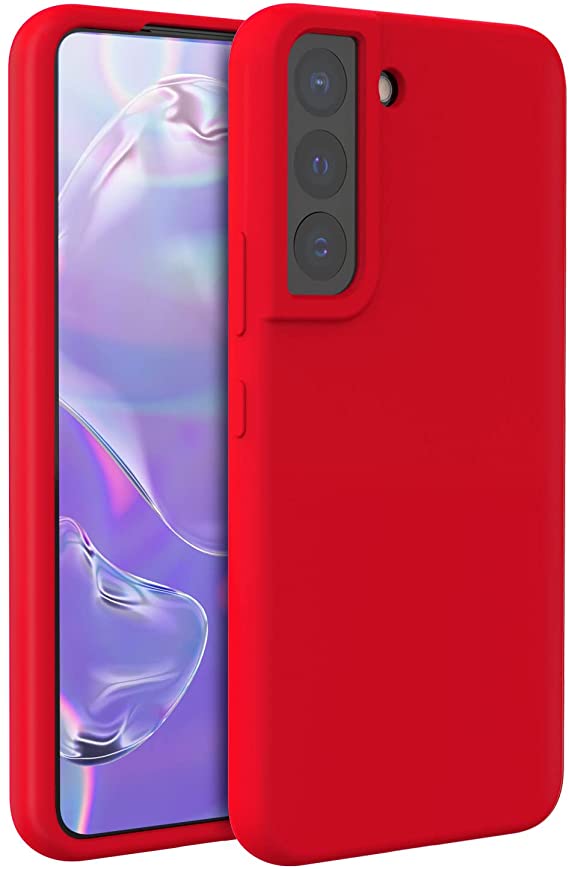 Meifei Galaxy S22 5G Case, Samsung S22 2022 Case Liquid Silicone Case Dual Layer Hybrid Hard PC Soft Silicone Gel Rubber Slim Fit Shockproof Protective Phone Case for Samsung Galaxy S22 6.1, Red