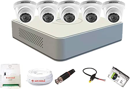 HIKVISION 8 Channel DVR & 5 Dome LED CCTV Camera with Speedlink Cable & Power Supply Surveillance kit (White)