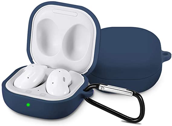 Newseego Compatible with Samsung Galaxy Buds Live (2020) Case, Soft Silicone Carrying Cover[Front LED Visible]with Keychain Anti-Lost & Shockproof Full Protective Case Cover for Galaxy Buds Live-Blue