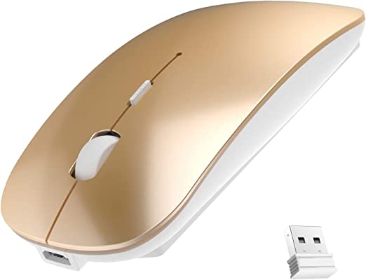 Wireless Mouse, Rechargeable Mouse for MacBook pro/MacBook air/Laptop/iMac/iPad/pc, Slim Silent Mouse 2.4G Portable Mobile Optical Office Mouse (Gold)