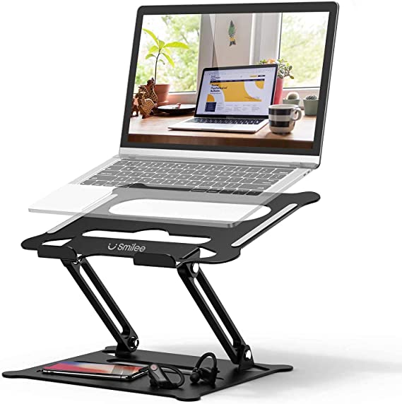 Smilee Adjustable Laptop Stand for Desk, Laptop Holder, Multi-Angle Stand with Heat-Vent to Elevate Laptop, Adjustable Notebook Stand for Laptop up to 15.6 inches (Black)