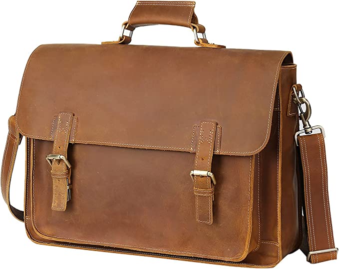 UBANT Leather Messenger Bag for Men 17.3 Inch Laptop Briefcase Full Grain Leather Business Travel Computer Office Bag