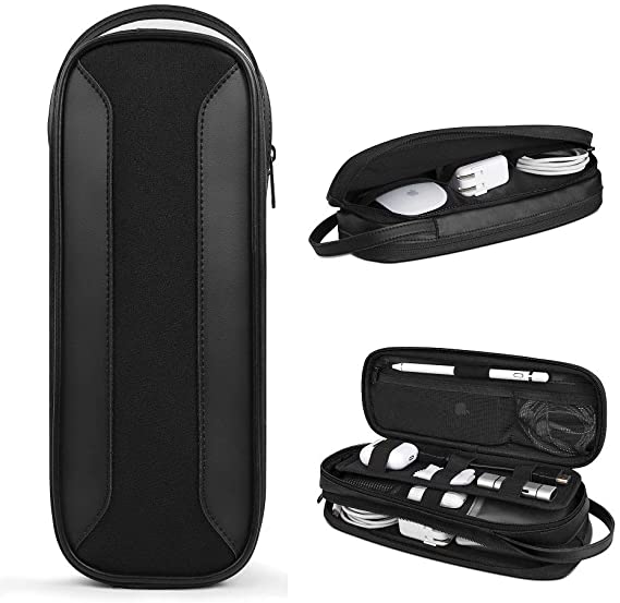 Electronic Accessories Organizer for Men, EVA Dual Compartment Travel Cable Organizer Bag Carrying Pouch Bag for Power Bank, Apple Pencil, USB Hub, Charger, Phone(Black)