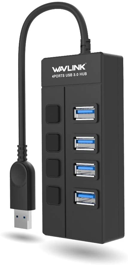 WAVLINK 4 Port USB 3.0 Hub with Individual LED Power Switches, Support SuperSpeed Data Transfer up to 5Gbps for Mac, PC, USB Flash Drives and Other Devices