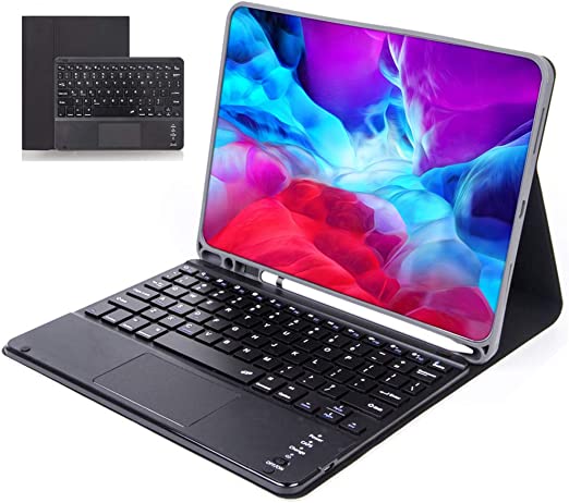 for Newest iPad 9th Gen(2021)/7th 8th Generation 10.2 inch Touchpad Keyboard Case, Slim Folio Cover Removable Detachable Bluetooth Keyboard with Pencil Holder for iPad 10.2" Model (Black)