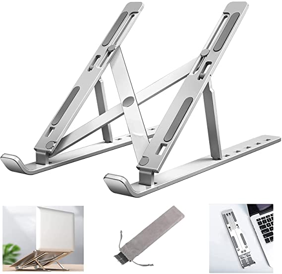 Loop Foldable Height Adjustable Metal Frame Laptop Stand, Ergonomic, Over Heating Protection for Laptops (Silver), Regular (L7)
