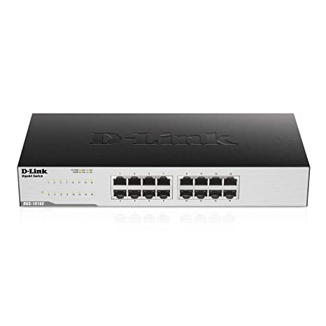 D-Link Ethernet Switch, 16 Port Gigabit Unmanaged Network Internet Hub Desktop Rackmount, Plug N Play (DGS-1016C)